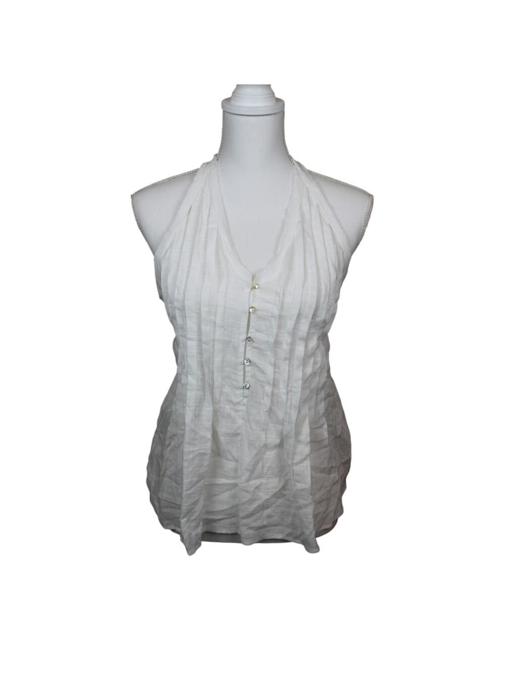 NWT Zara White Gauze Halter Boho Open Tie Back Flowy Blouse Top Size XS